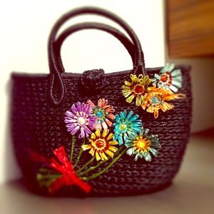 Vintage Raffia Basket Purse / Tote